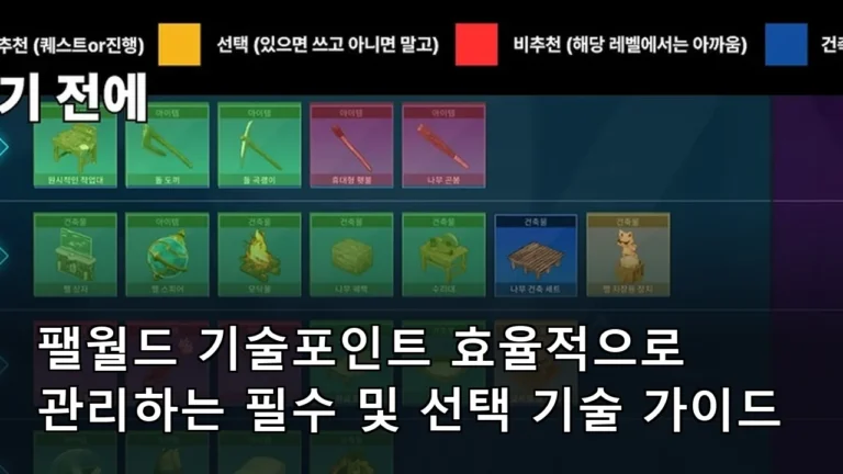팰월드 기술포인트 효율적으로 관리하는 필수 및 선택 기술 가이드